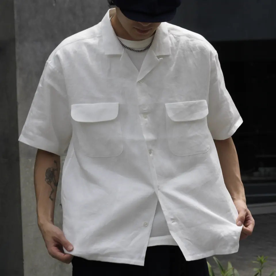 OPEN COLLAR SHIRT LINEN TWILL – Nigel Cabourn