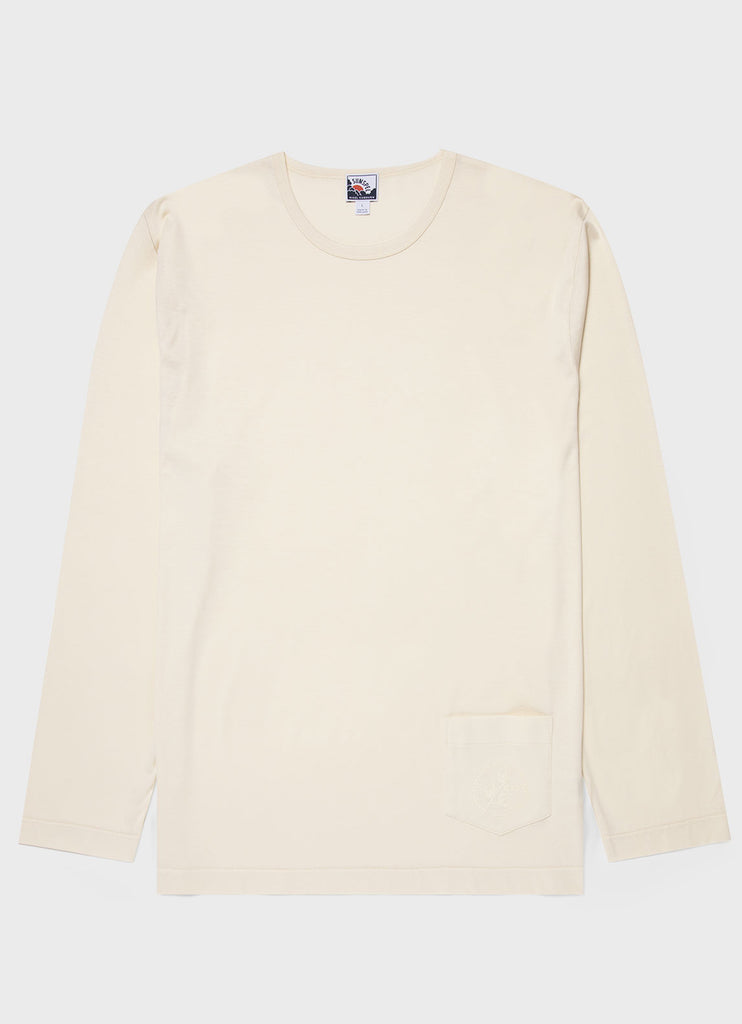 Nigel Cabourn x Sunspel Long Sleeve Pocket T-Shirt in Stone White