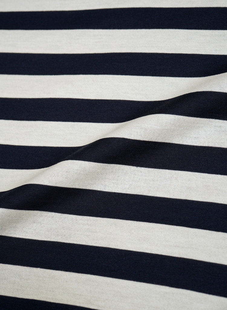 Nigel Cabourn x Sunspel Long Sleeve Pocket T-Shirt in Navy/Stone Stripe