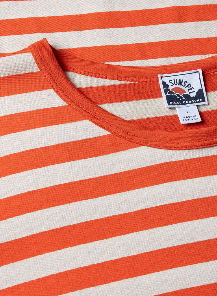 Nigel Cabourn x Sunspel Short Sleeve Pocket T-Shirt in Orange/Stone Stripe