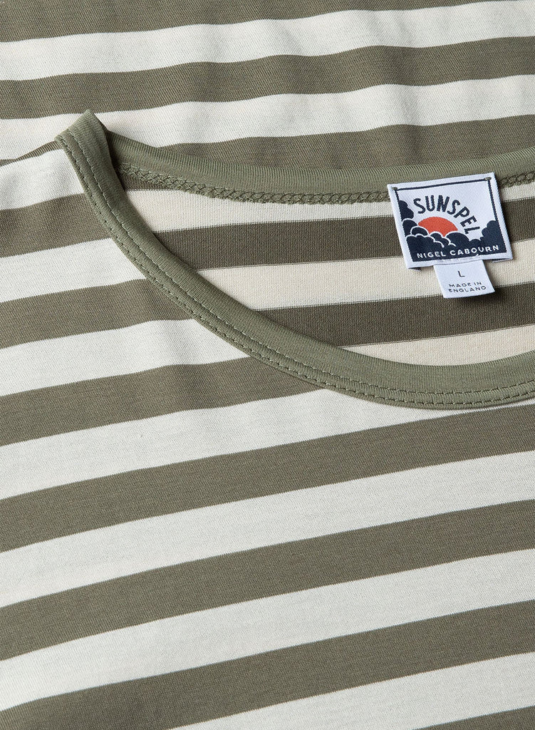 Nigel Cabourn x Sunspel Short Sleeve Pocket T-Shirt in Army/Stone Stripe
