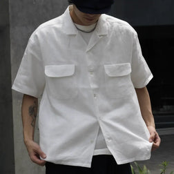OPEN COLLAR SHIRT LINEN TWILL