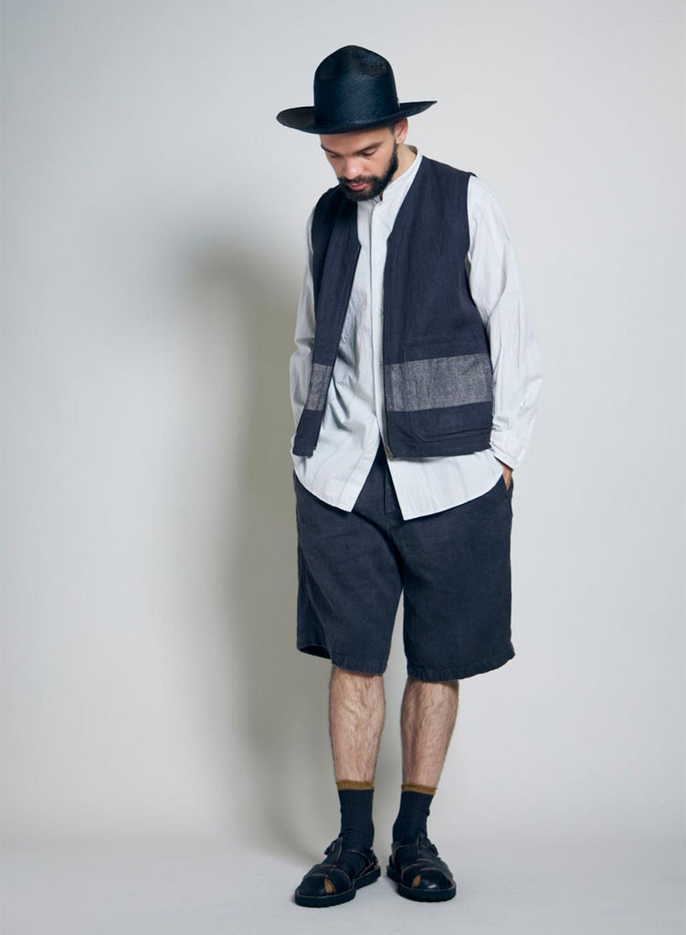 Bean Sack Border Vest Hemp Linen in Charcoal GreyBean Sack Border Vest Hemp Linen in Charcoal Grey