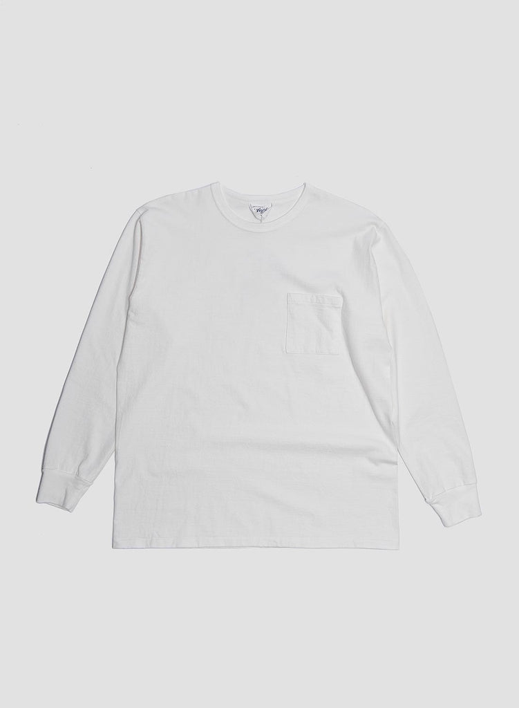 Allevol Heavy Duty Crew Neck Pocket Long Sleeve T Shirt in White