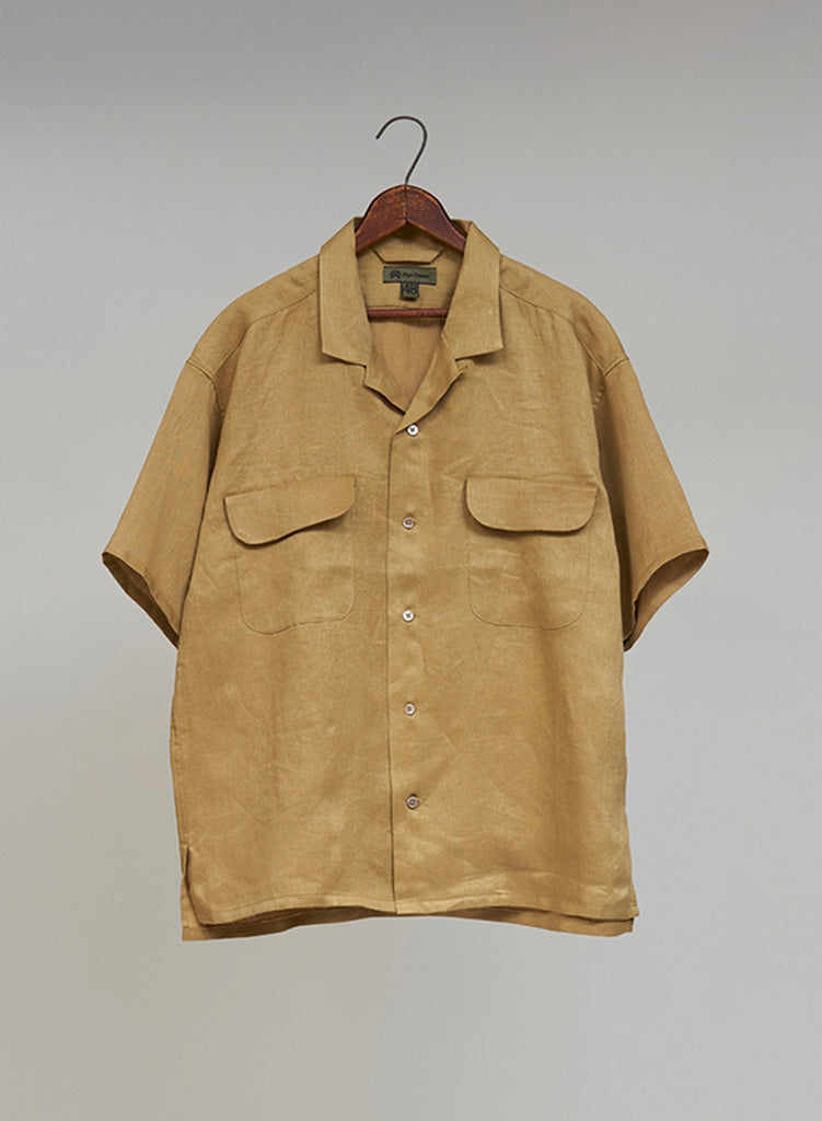 Open Collar Shirt Linen Twill in Khaki