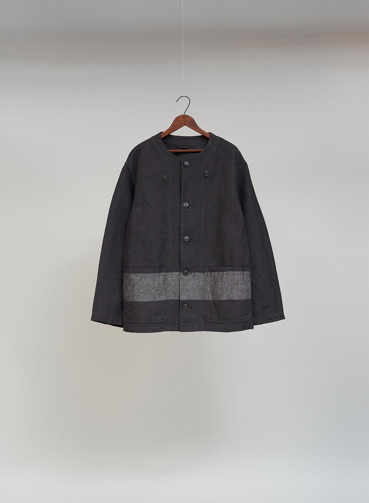 BEAN SACK BORDER JACKET HEMP LINEN IN CHARCOAL GREY