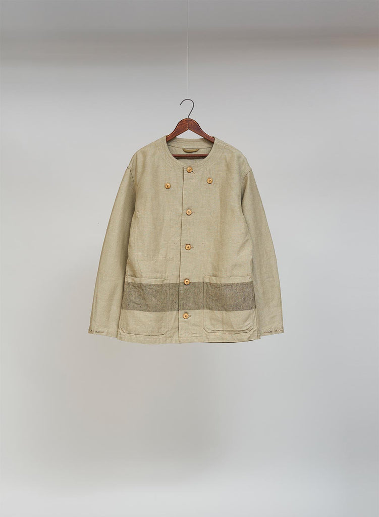 BEAN SACK BORDER JACKET HEMP LINEN IN KHAKI