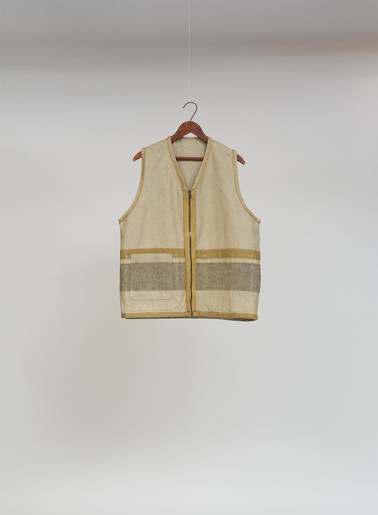 BEAN SACK BORDER VEST HEMP LINEN IN KHAKI