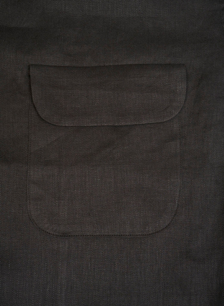 Open Collar Shirt Linen Twill in Charcoal