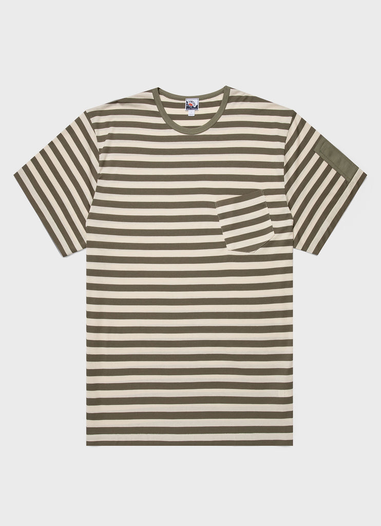 Nigel Cabourn x Sunspel Short Sleeve Pocket T-Shirt in Army/Stone Stripe