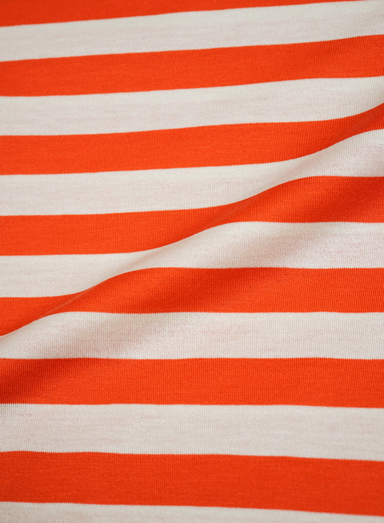 Nigel Cabourn x Sunspel Long Sleeve Pocket T-Shirt in Orange/Stone Stripe