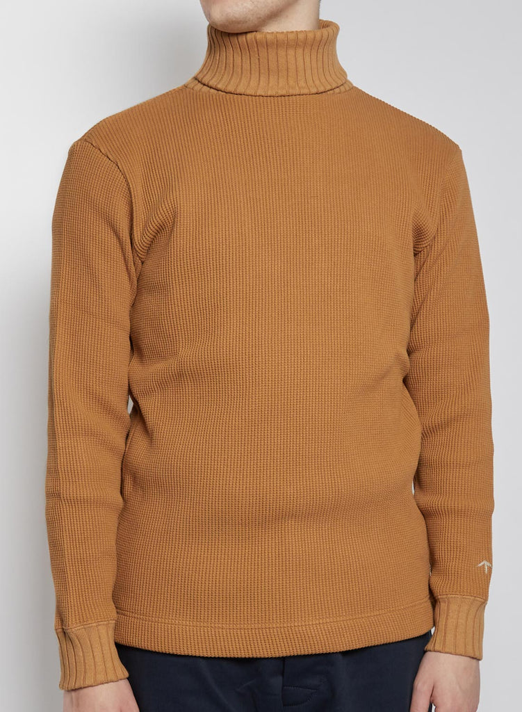 Nigel Cabourn Mainline Men's Waffle Turtleneck in Dark Orange