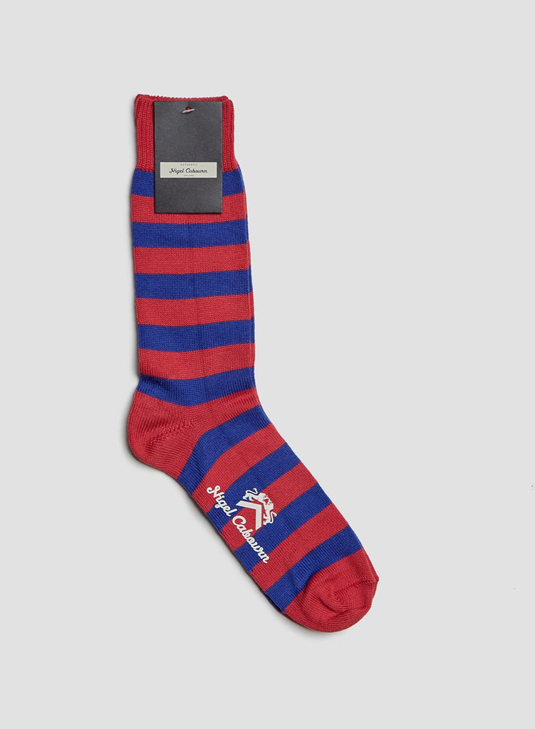 COTTON NYLON SOCKS STRIPE RED/BLUE