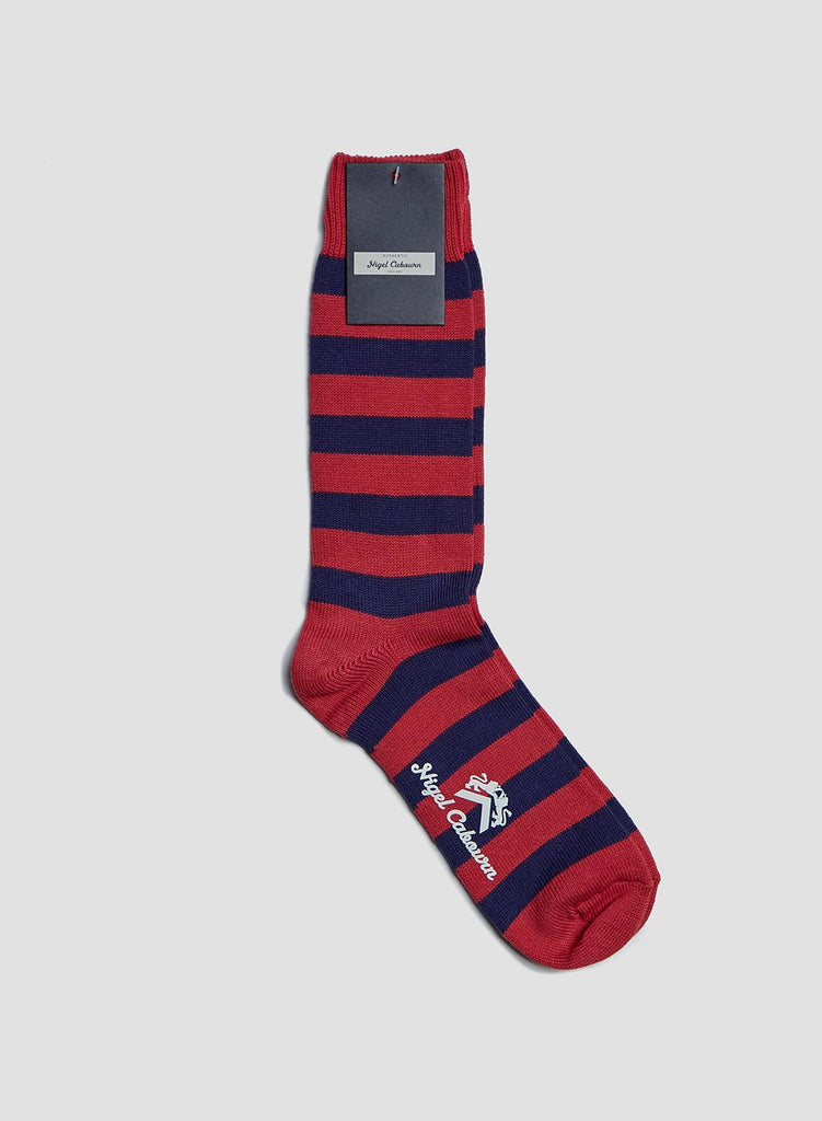 COTTON NYLON SOCKS STRIPE BLUE/RED